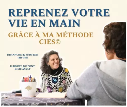 Affiche de l’atelier Coaching CIES animé par Ana Sellès le 22 juin 2025 à Assat, méthode de développement personnel et spirituel.